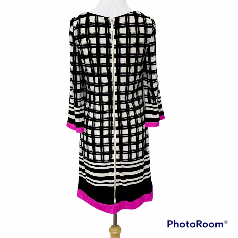 🎆NEW YEARS SALE🎇 Eliza J Dress Size 6 Black & Tan with Pink Stripe 3/4 Sleeve - Picture 2 of 4